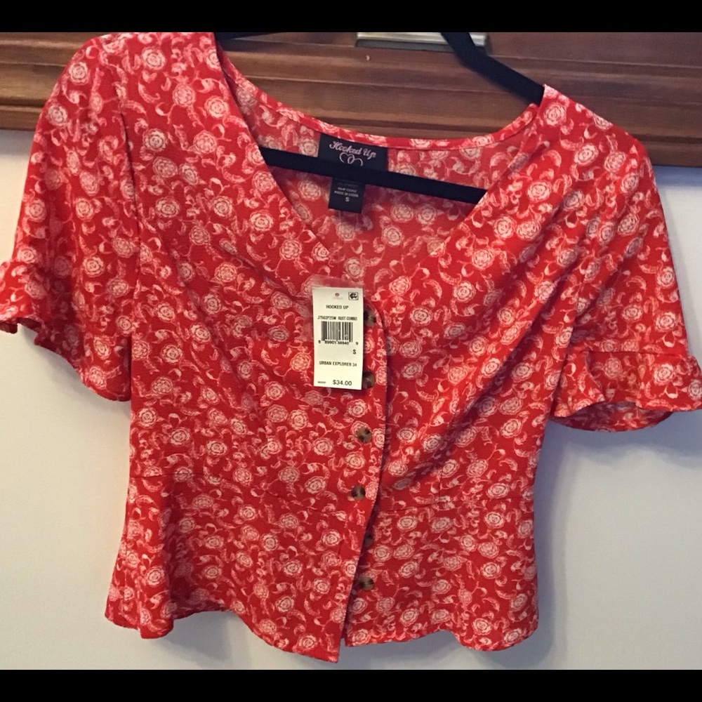 Short ruffle sleeve button down top